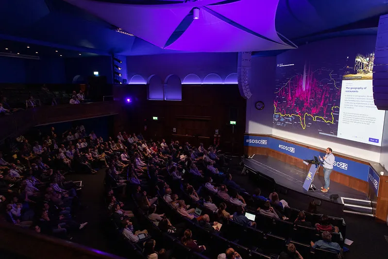 Javier de la Torre (founder of CARTO) on the stage of SDSC.